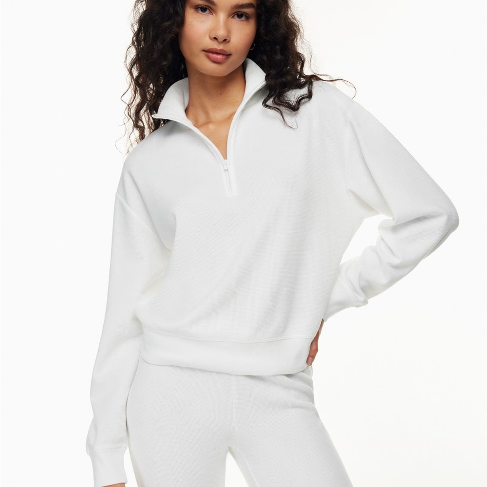 Aritzia Sunday Best Baby Waffle 1/4 Zip Sweater White Womens XL